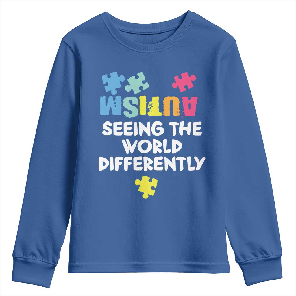 Autism Seeing The World Differently Youth Sweatshirt Autistic Autism Awareness Puzzle