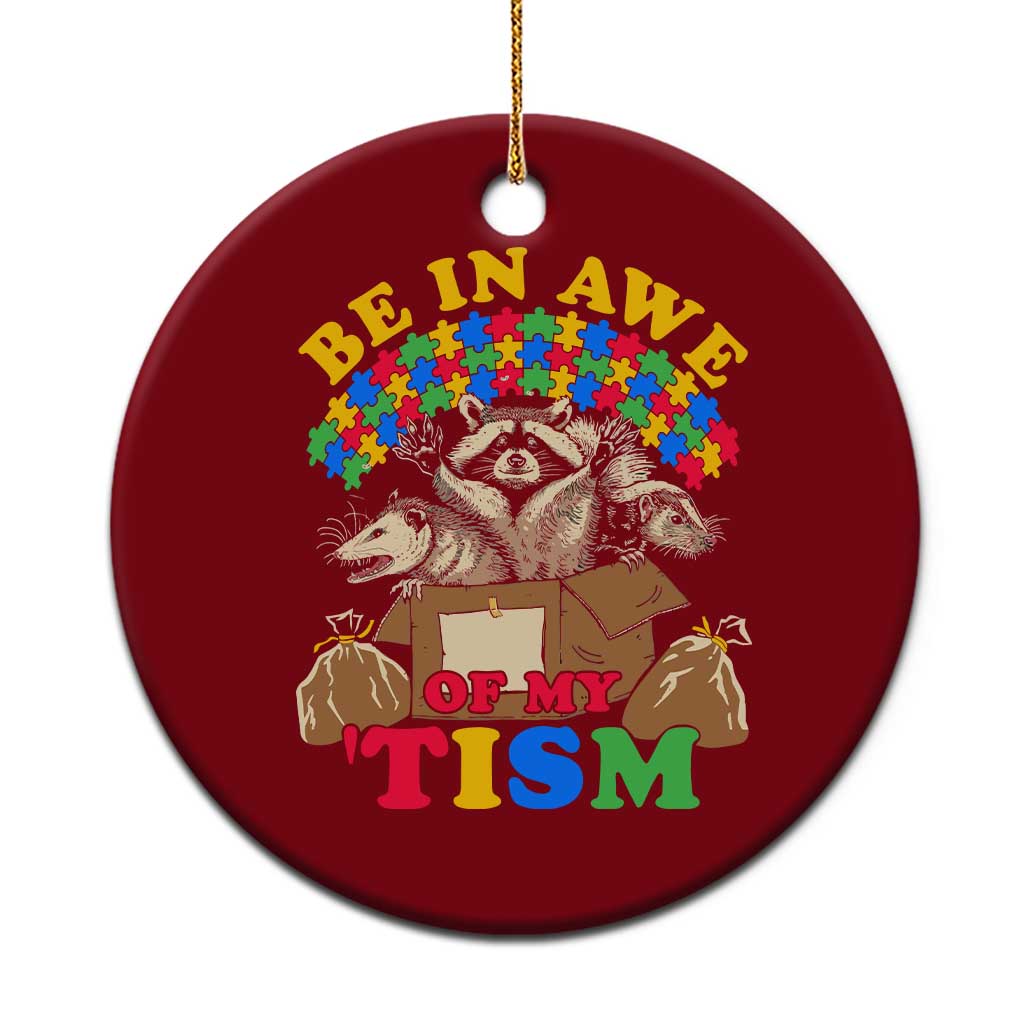 Funny Autism Awareness Ceramic Ornament Be In Awe Of My 'Tism Autistic Raccoon Opossum Skunk