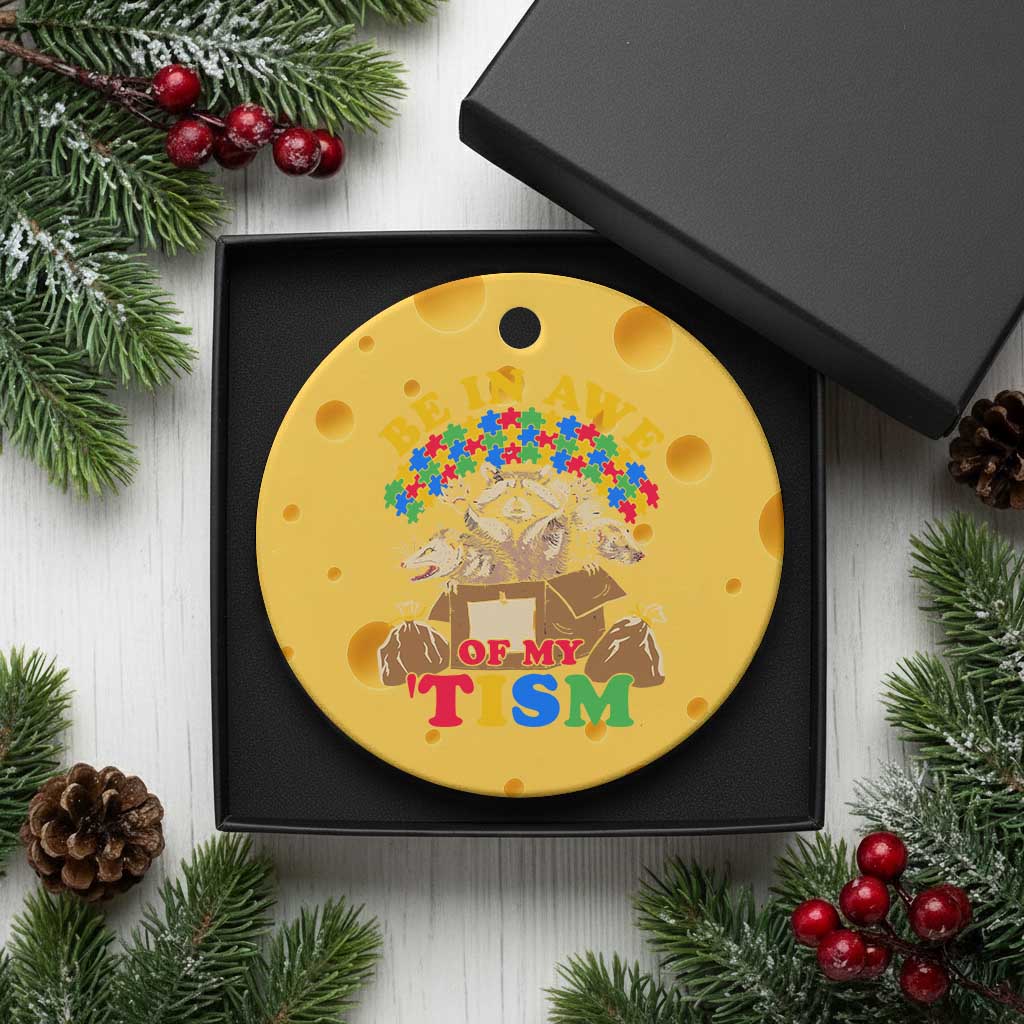Funny Autism Awareness Ceramic Ornament Be In Awe Of My 'Tism Autistic Raccoon Opossum Skunk