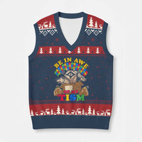 Funny Autism Awareness V-Neck Knit Sweater Vest Be In Awe Of My 'Tism Autistic Raccoon Opossum Skunk