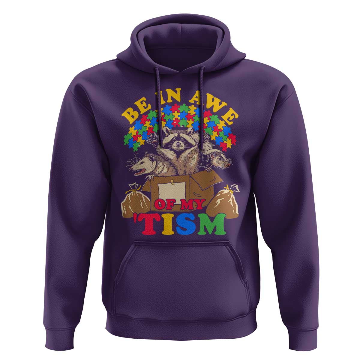 Funny Autism Awareness Hoodie Be In Awe Of My 'Tism Autistic Raccoon Opossum Skunk