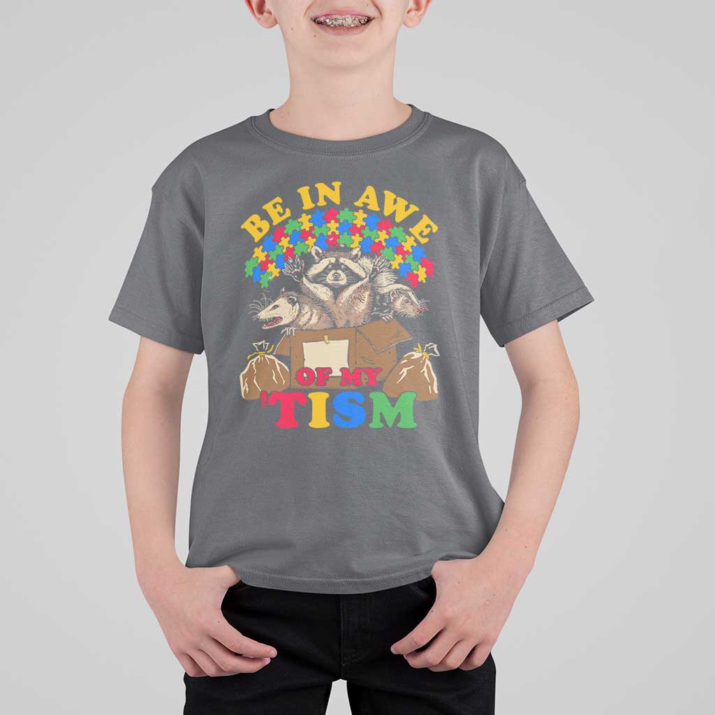 Funny Autism Awareness T Shirt For Kid Be In Awe Of My 'Tism Autistic Raccoon Opossum Skunk