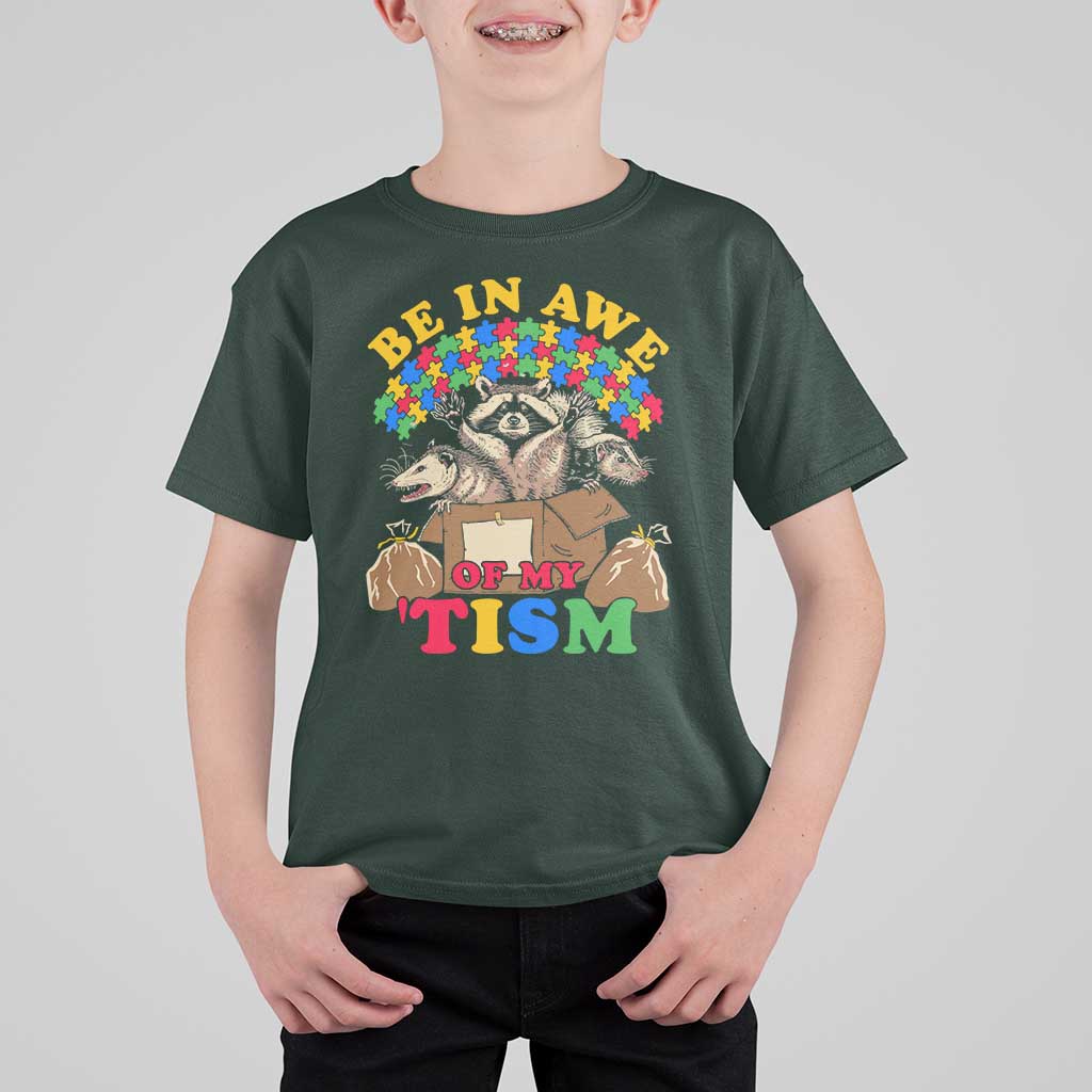 Funny Autism Awareness T Shirt For Kid Be In Awe Of My 'Tism Autistic Raccoon Opossum Skunk