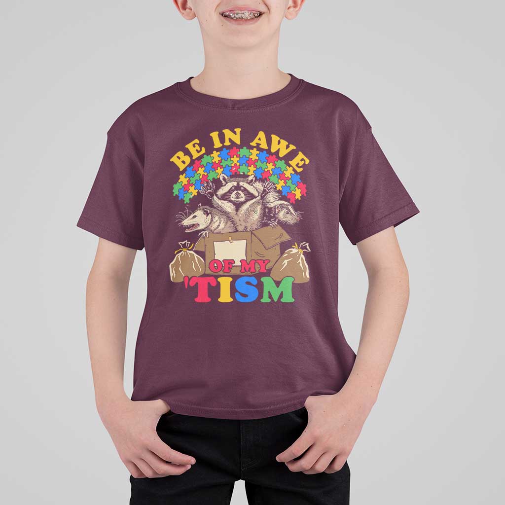 Funny Autism Awareness T Shirt For Kid Be In Awe Of My 'Tism Autistic Raccoon Opossum Skunk