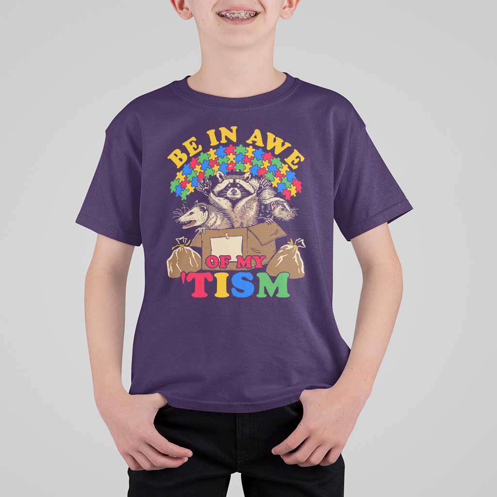 Funny Autism Awareness T Shirt For Kid Be In Awe Of My 'Tism Autistic Raccoon Opossum Skunk