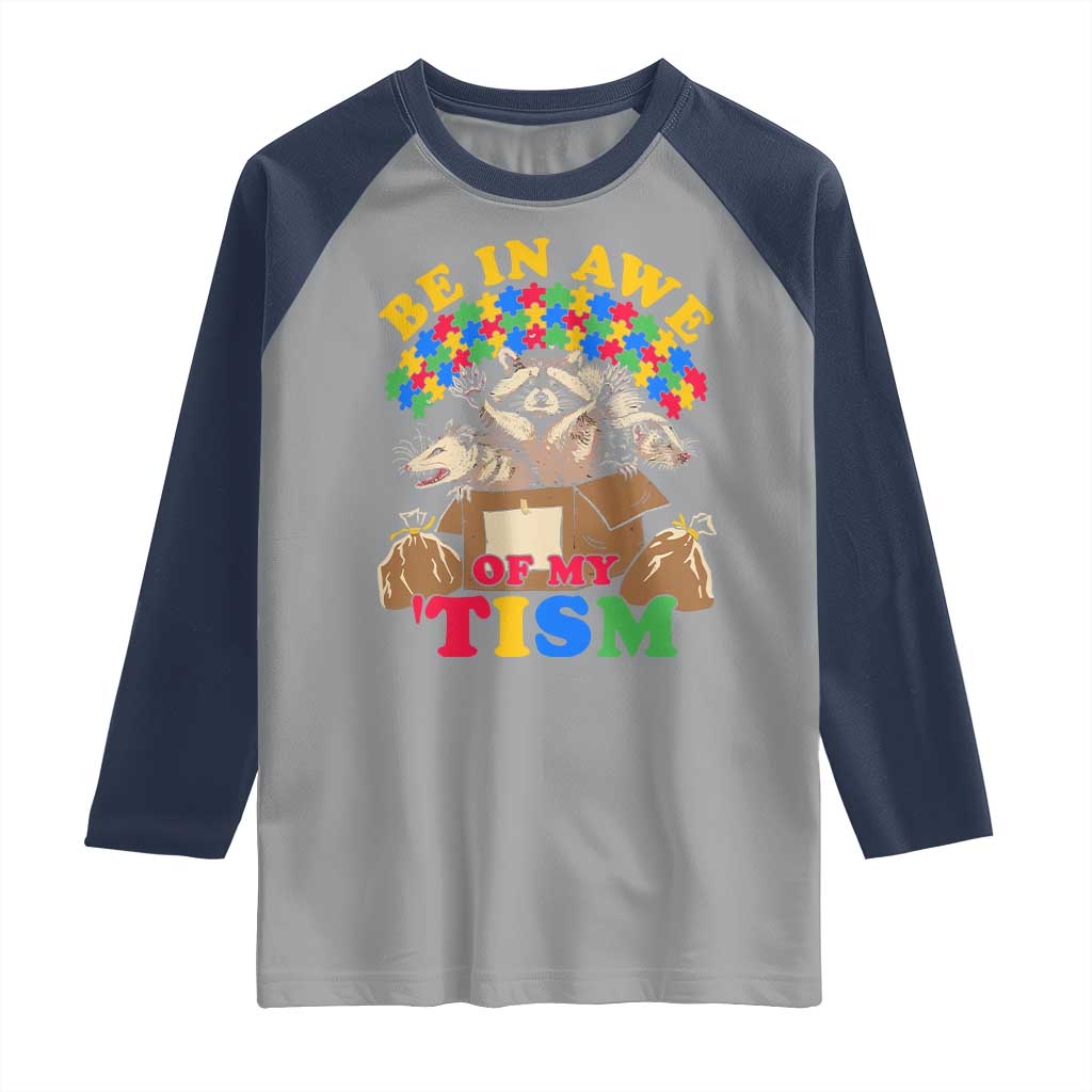 Funny Autism Awareness Raglan Shirt Be In Awe Of My 'Tism Autistic Raccoon Opossum Skunk