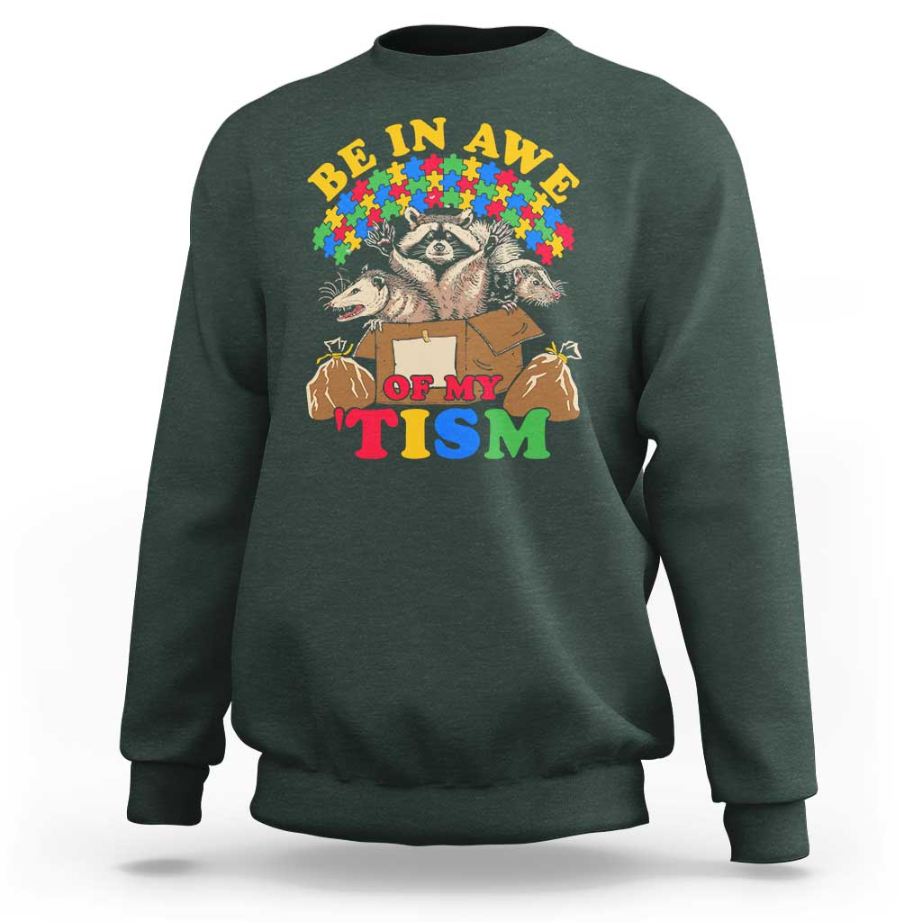 Funny Autism Awareness Sweatshirt Be In Awe Of My 'Tism Autistic Raccoon Opossum Skunk