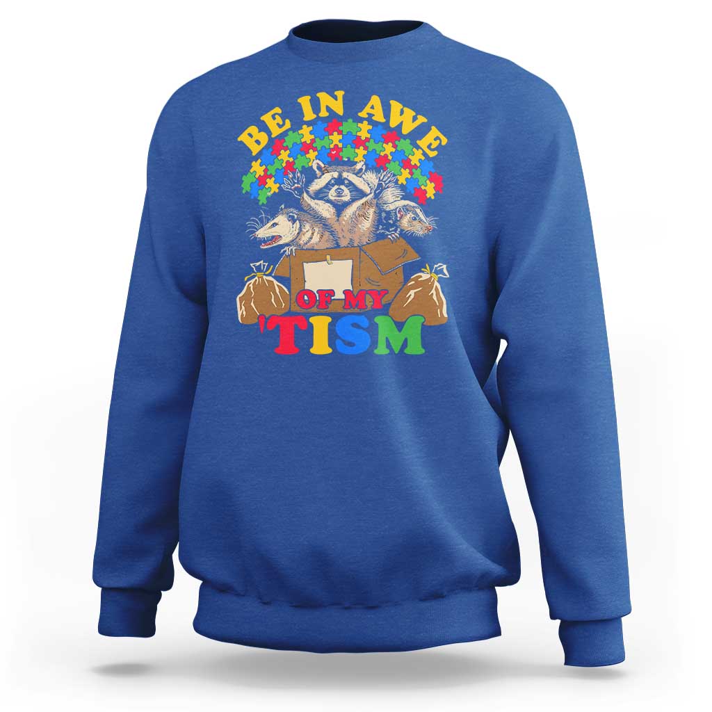 Funny Autism Awareness Sweatshirt Be In Awe Of My 'Tism Autistic Raccoon Opossum Skunk
