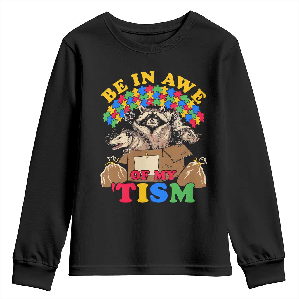 Funny Autism Awareness Youth Sweatshirt Be In Awe Of My 'Tism Autistic Raccoon Opossum Skunk