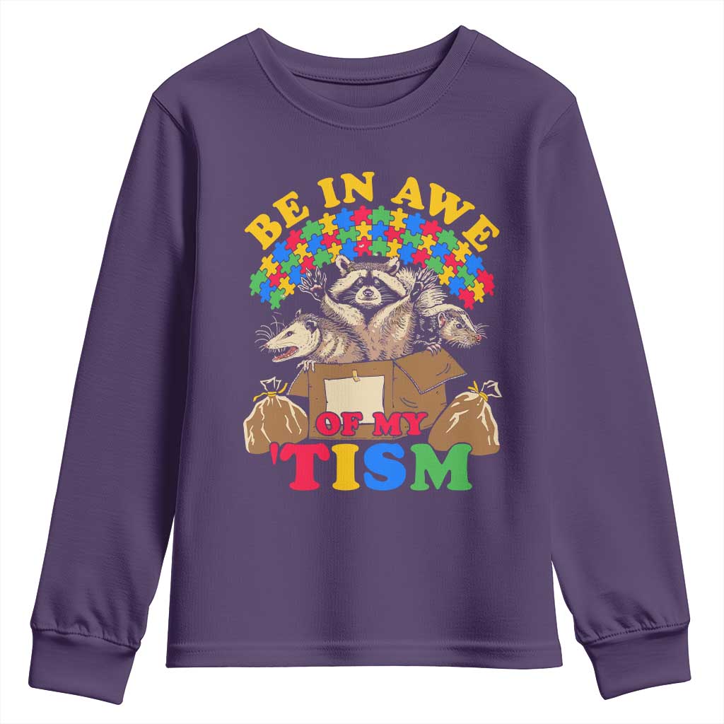 Funny Autism Awareness Youth Sweatshirt Be In Awe Of My 'Tism Autistic Raccoon Opossum Skunk
