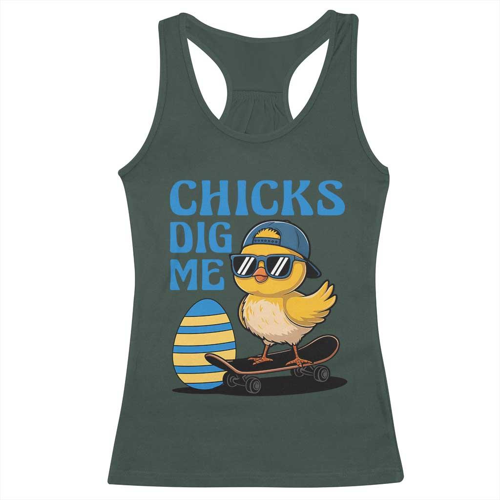 Funny Easter Day Chicks Dig Me Racerback Tank Top Cool Chicken