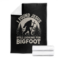 I Found Jesus Still Looking For Bigfoot Throw Blanket Funny Christian Sasquatch Forest