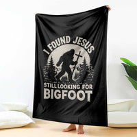 I Found Jesus Still Looking For Bigfoot Throw Blanket Funny Christian Sasquatch Forest