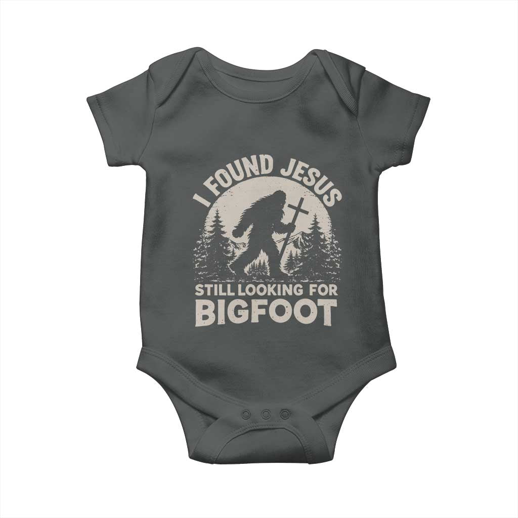 I Found Jesus Still Looking For Bigfoot Baby Onesie Funny Christian Sasquatch Forest
