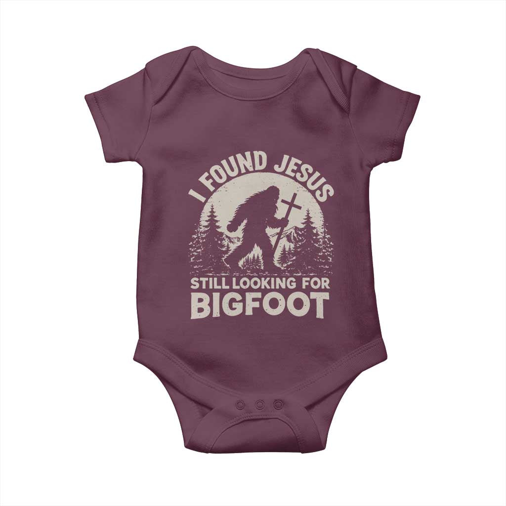 I Found Jesus Still Looking For Bigfoot Baby Onesie Funny Christian Sasquatch Forest