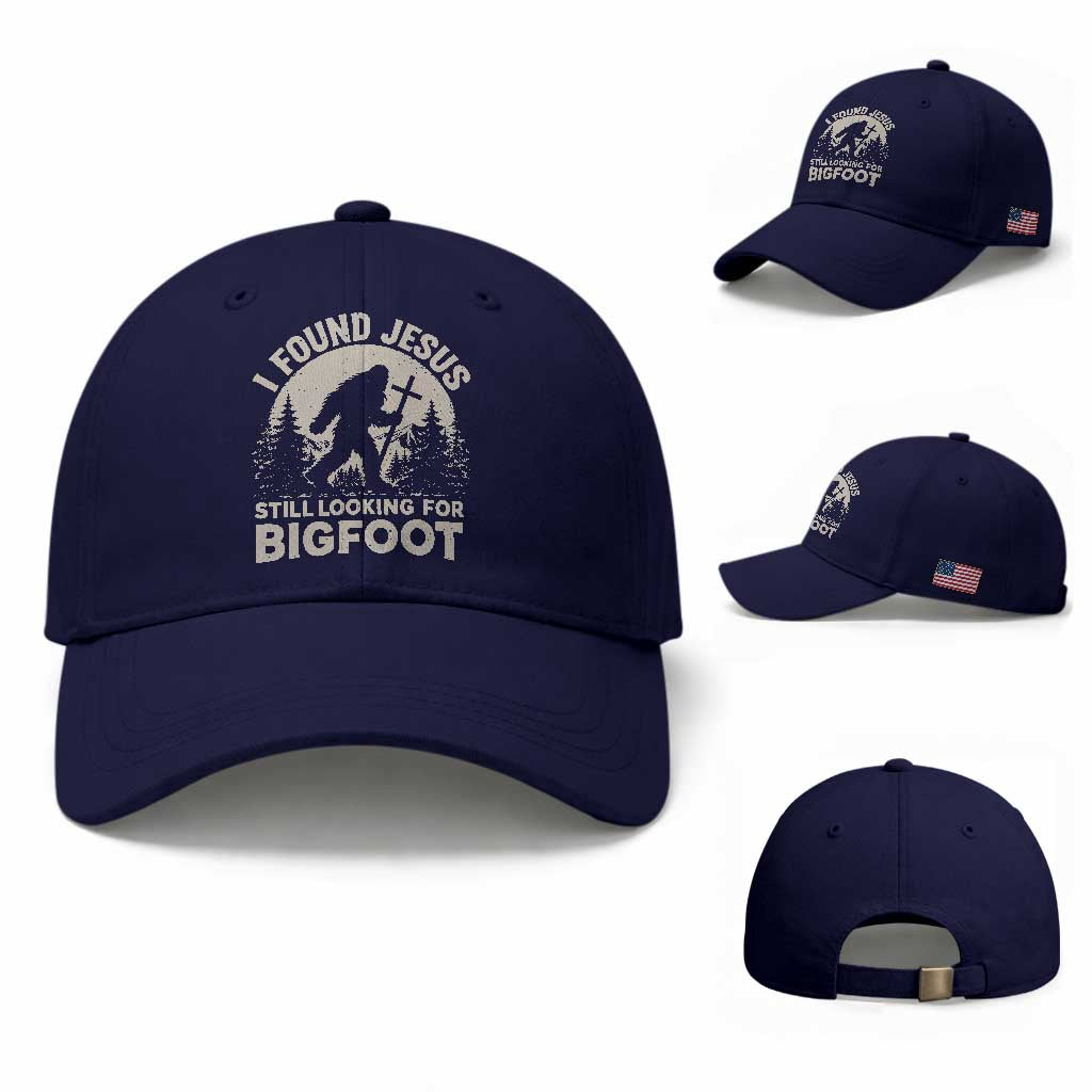 I Found Jesus Still Looking For Bigfoot Baseball Cap Funny Christian Sasquatch Forest