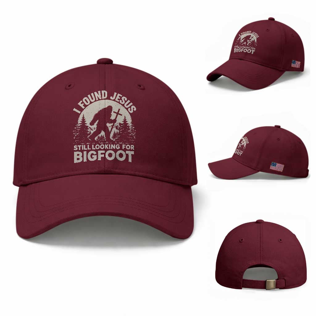 I Found Jesus Still Looking For Bigfoot Baseball Cap Funny Christian Sasquatch Forest