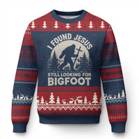 I Found Jesus Still Looking For Bigfoot Ugly Christmas Sweater Funny Christian Sasquatch Forest