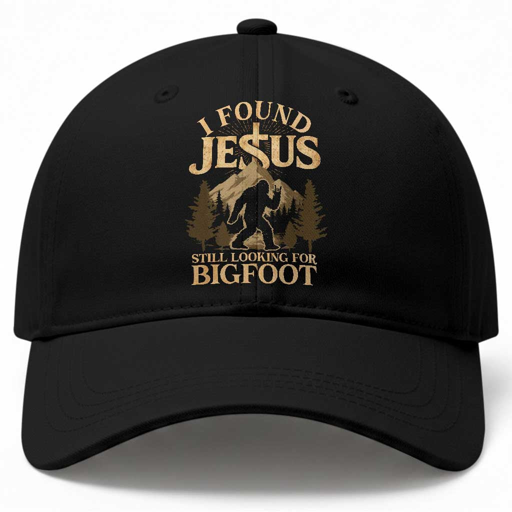 I Found Jesus Still Looking For Bigfoot Baseball Cap Funny Christian Sasquatch Vintage Mountain