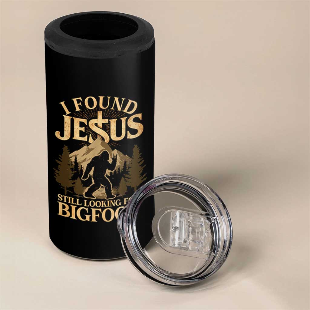 I Found Jesus Still Looking For Bigfoot 4 in 1 Can Cooler Tumbler Funny Christian Sasquatch Vintage Mountain