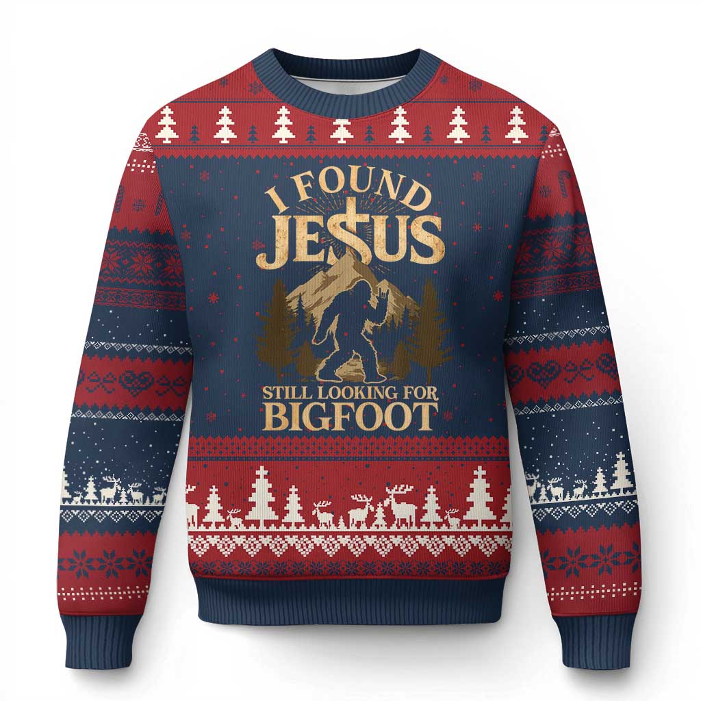 I Found Jesus Still Looking For Bigfoot Ugly Christmas Sweater Funny Christian Sasquatch Vintage Mountain