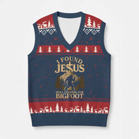 I Found Jesus Still Looking For Bigfoot V-Neck Knit Sweater Vest Funny Christian Sasquatch Vintage Mountain