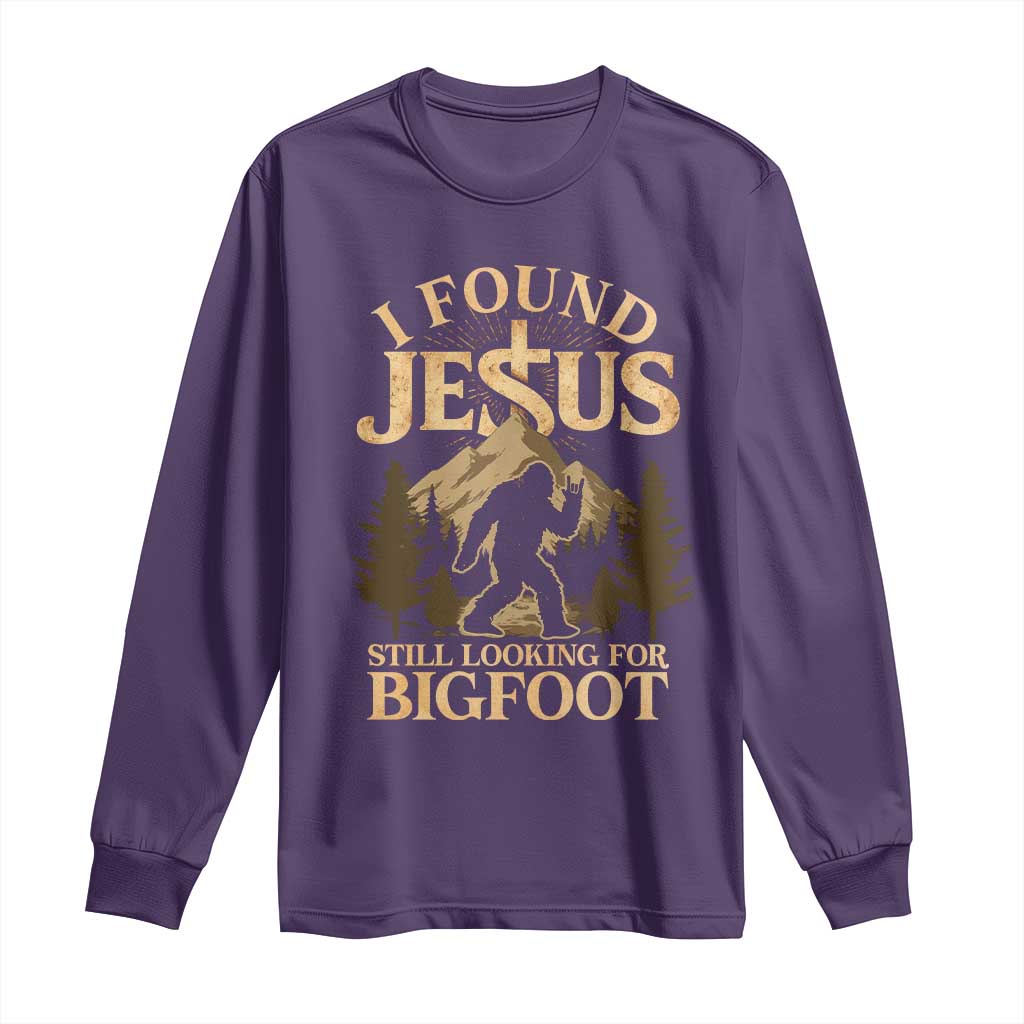 I Found Jesus Still Looking For Bigfoot Long Sleeve Shirt Funny Christian Sasquatch Vintage Mountain