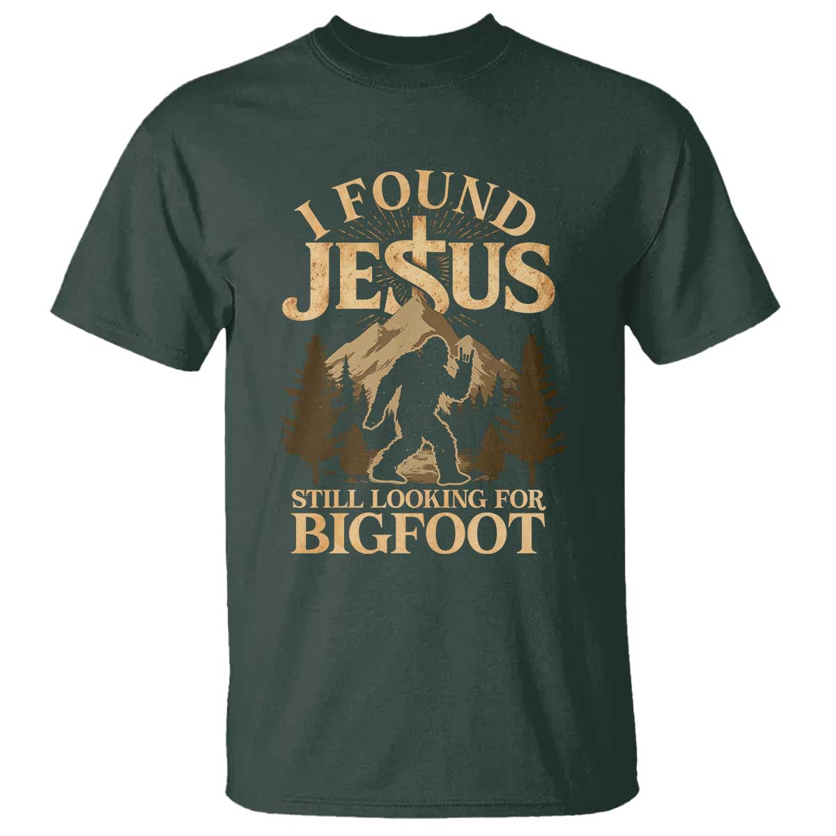 I Found Jesus Still Looking For Bigfoot T Shirt Funny Christian Sasquatch Vintage Mountain