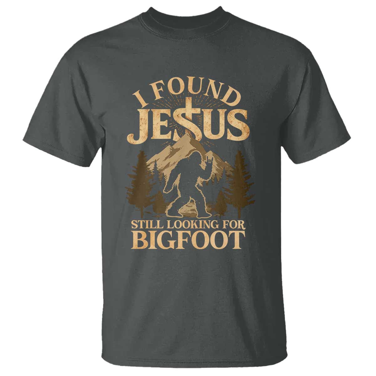 I Found Jesus Still Looking For Bigfoot T Shirt Funny Christian Sasquatch Vintage Mountain