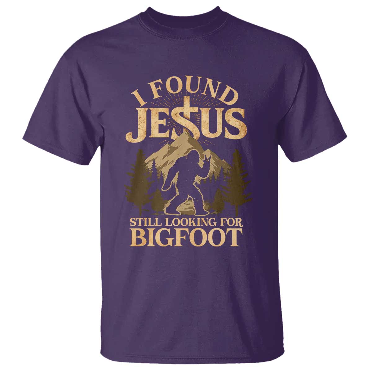 I Found Jesus Still Looking For Bigfoot T Shirt Funny Christian Sasquatch Vintage Mountain