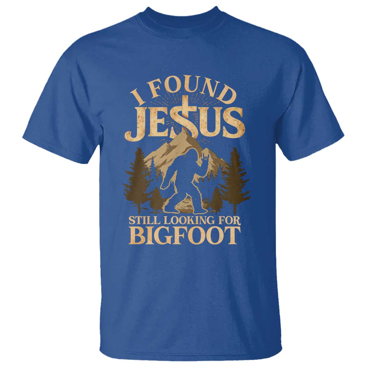 I Found Jesus Still Looking For Bigfoot T Shirt Funny Christian Sasquatch Vintage Mountain