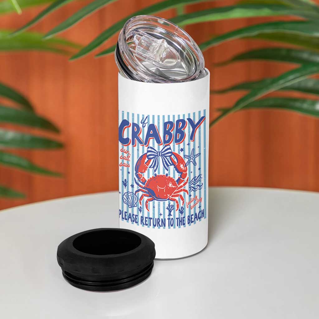 If Crabby Please Return To The Beach 4 in 1 Can Cooler Tumbler Funny Summer Girl