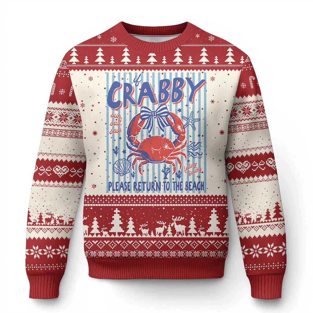 If Crabby Please Return To The Beach Ugly Christmas Sweater Funny Summer Girl