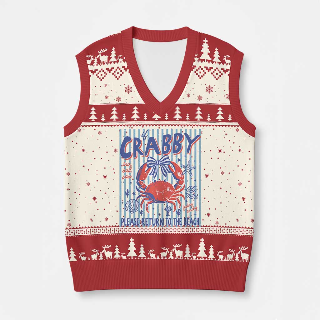 If Crabby Please Return To The Beach V-Neck Knit Sweater Vest Funny Summer Girl