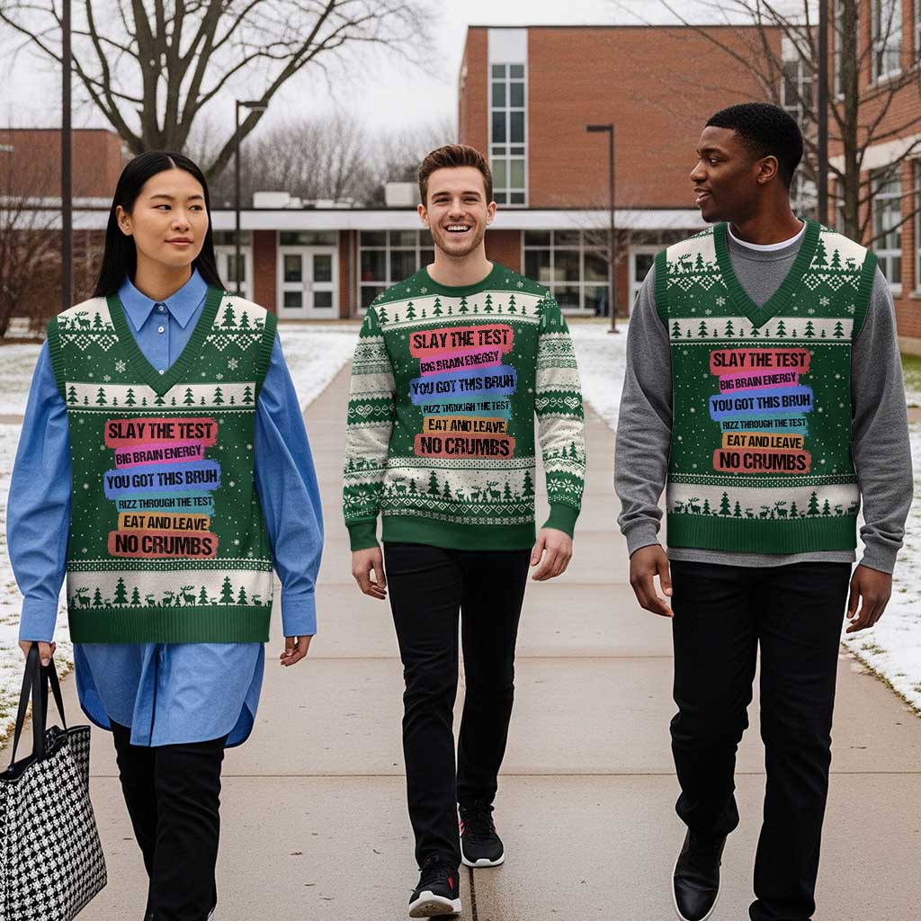 Test Day V-Neck Knit Sweater Vest Slay The Test Big Brain Energy Students Spirit
