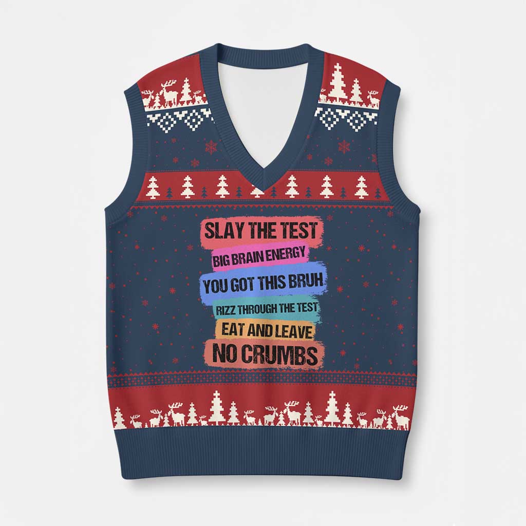 Test Day V-Neck Knit Sweater Vest Slay The Test Big Brain Energy Students Spirit