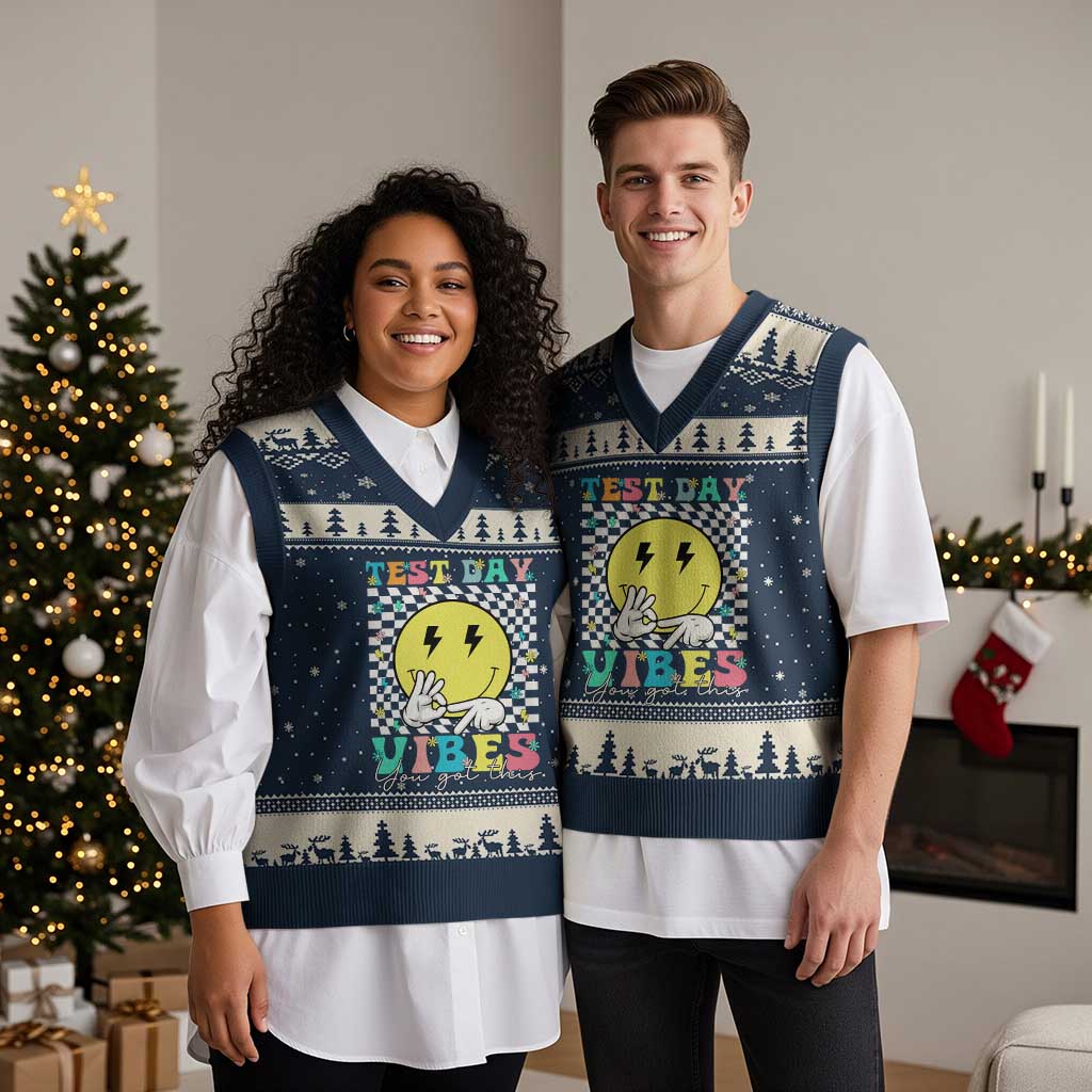 Test Day 67 Meme V-Neck Knit Sweater Vest You Got This Testing Teacher Retro Grooves