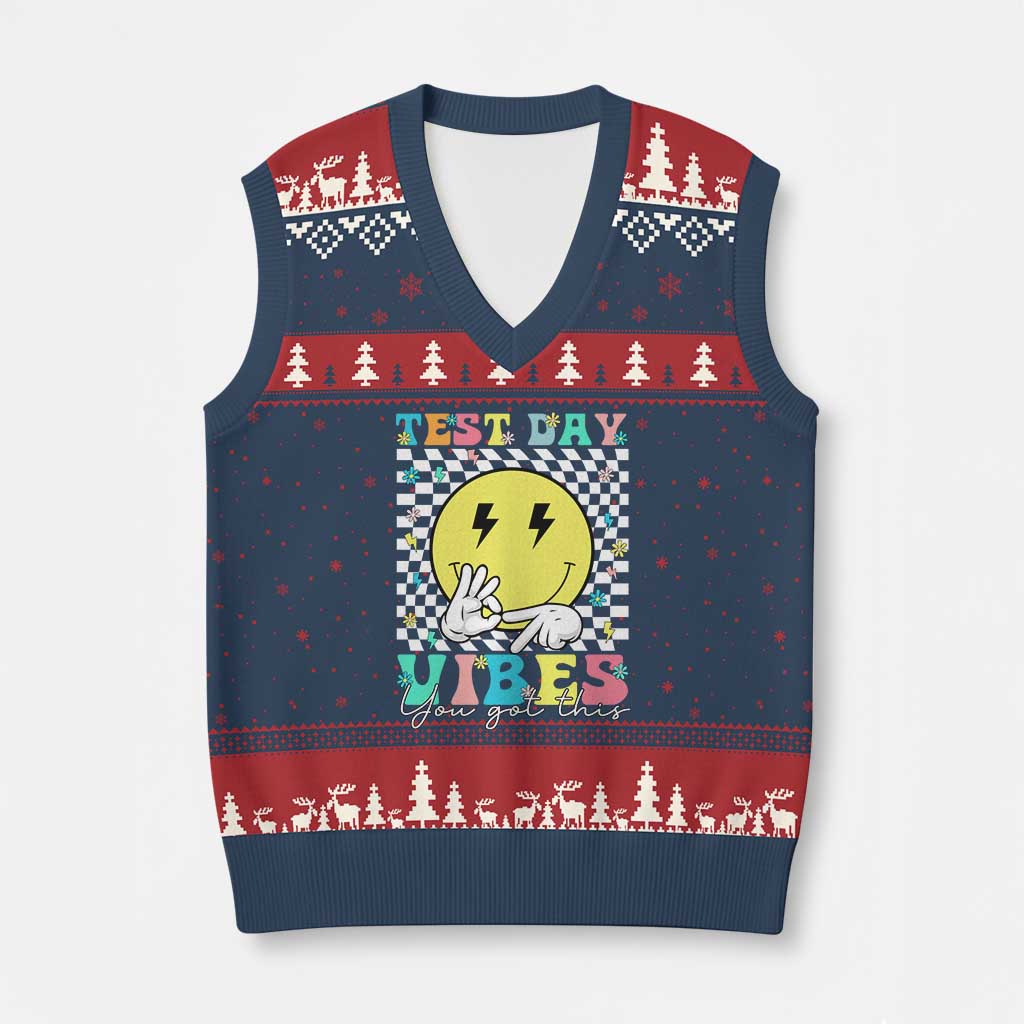 Test Day 67 Meme V-Neck Knit Sweater Vest You Got This Testing Teacher Retro Grooves