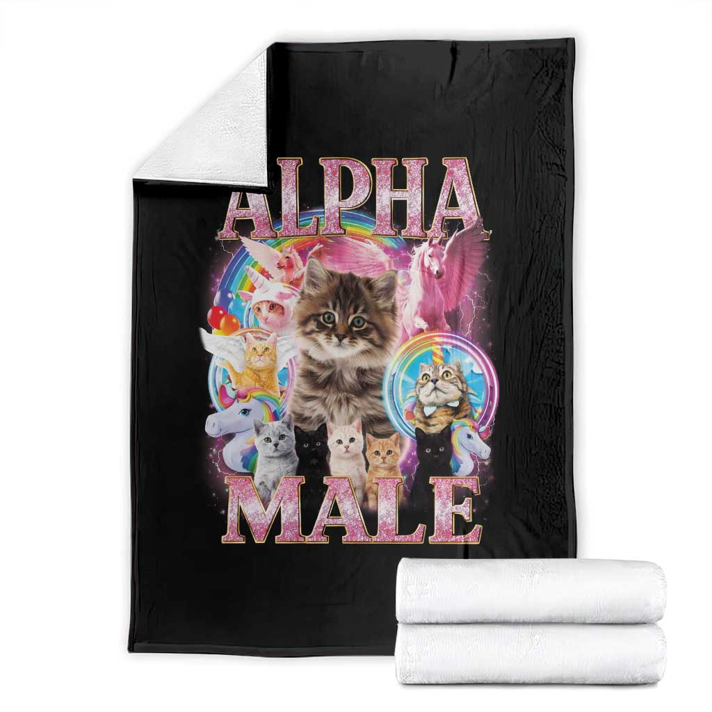 Alpha Male Cat Throw Blanket Funny Rainbow Kitten Meme Bootleg