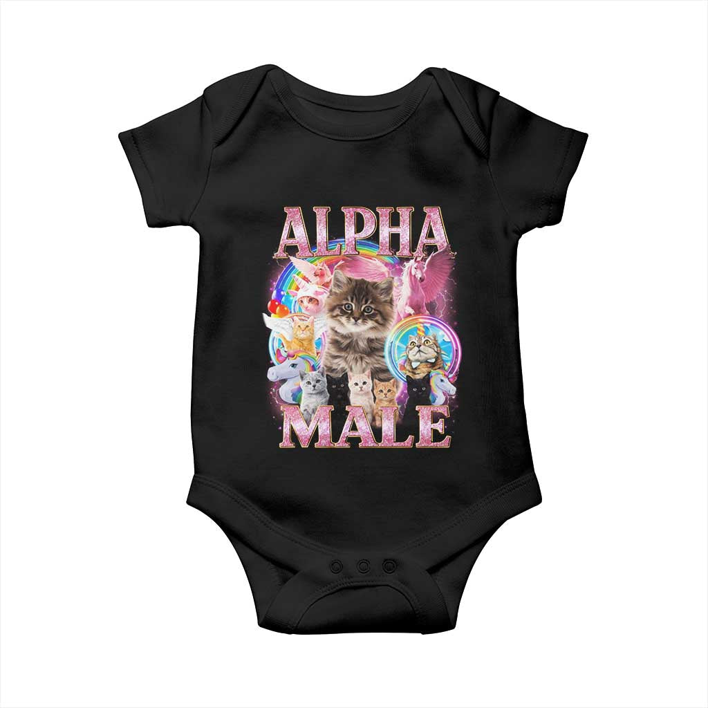 Alpha Male Cat Baby Onesie Funny Rainbow Kitten Meme Bootleg