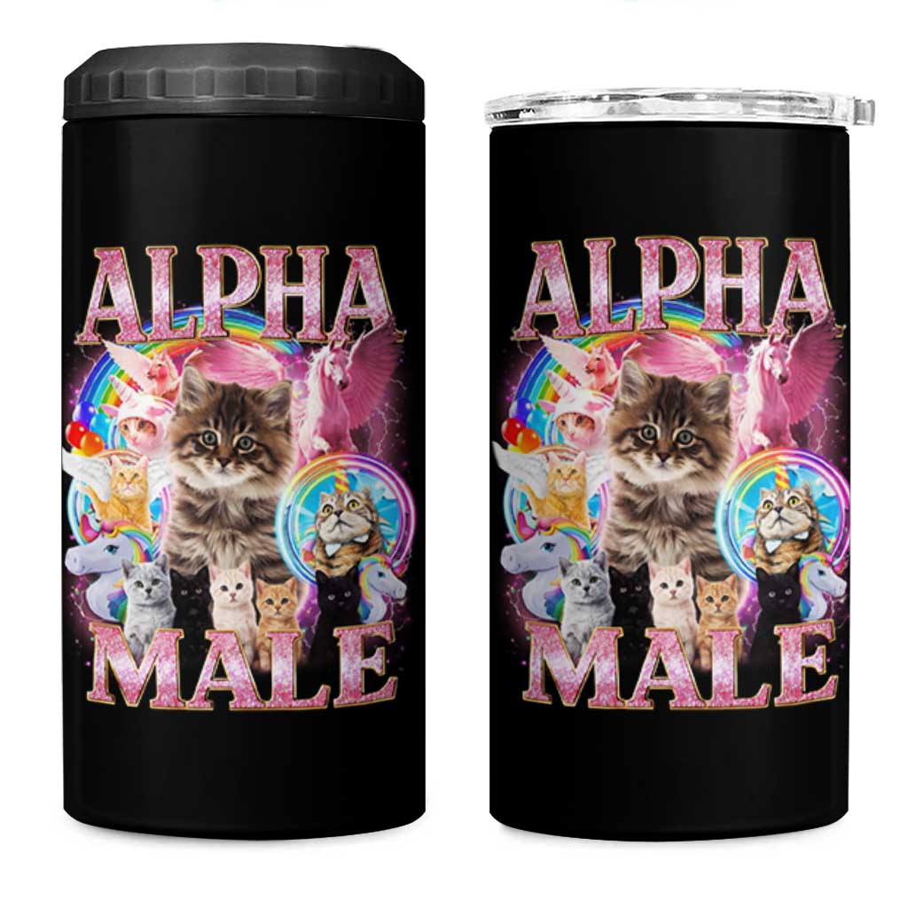 Alpha Male Cat 4 in 1 Can Cooler Tumbler Funny Rainbow Kitten Meme Bootleg
