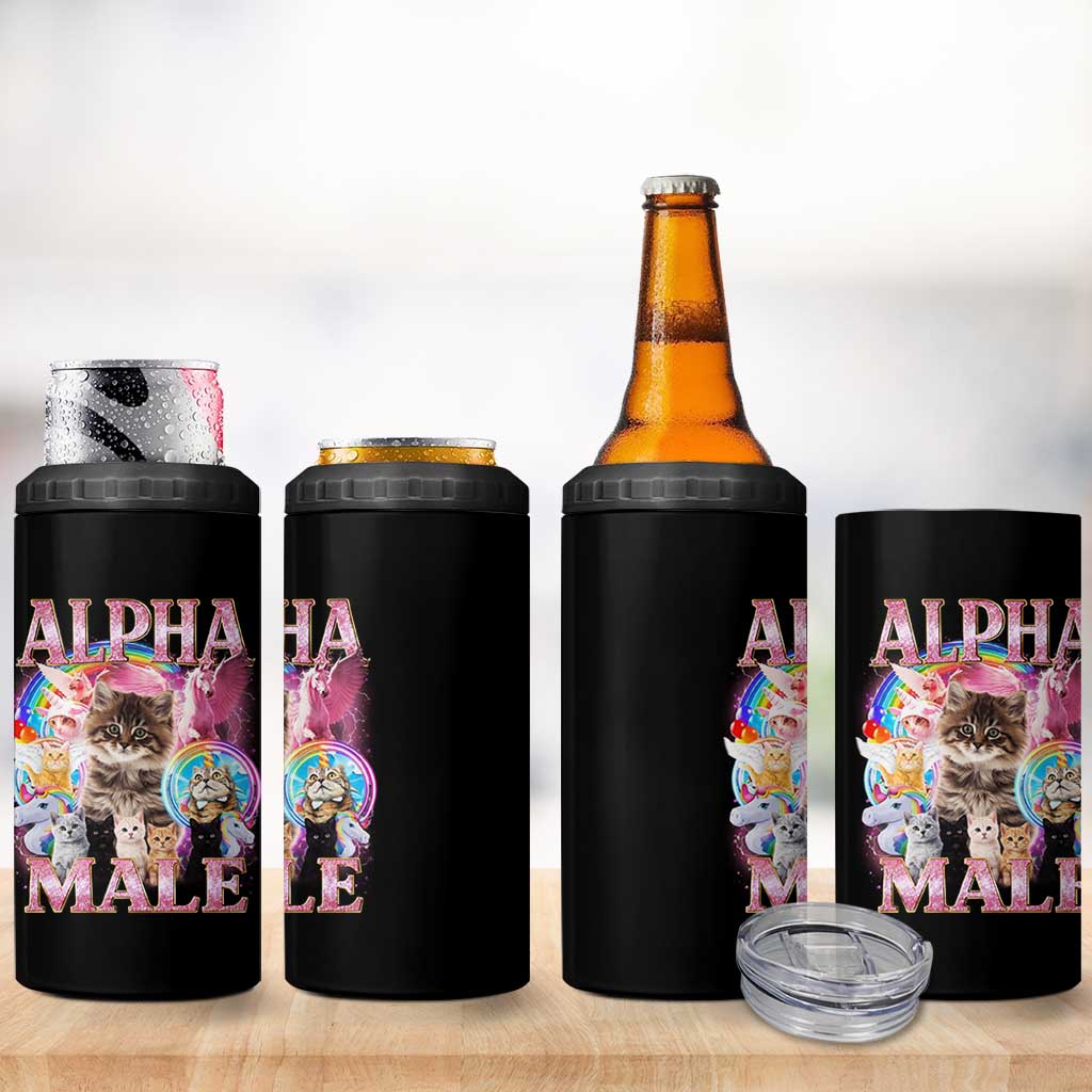 Alpha Male Cat 4 in 1 Can Cooler Tumbler Funny Rainbow Kitten Meme Bootleg