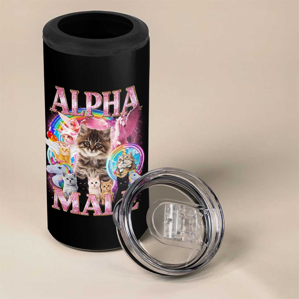 Alpha Male Cat 4 in 1 Can Cooler Tumbler Funny Rainbow Kitten Meme Bootleg
