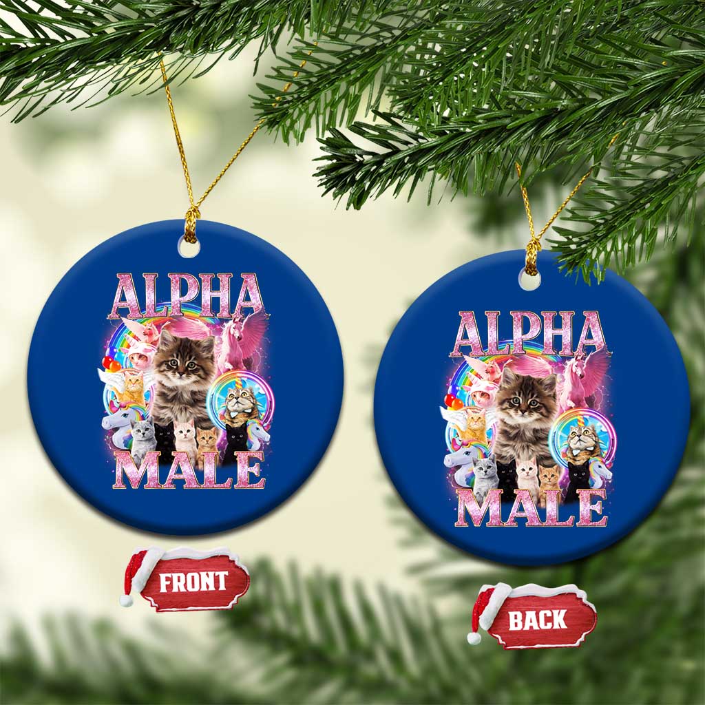 Alpha Male Cat Ceramic Ornament Funny Rainbow Kitten Meme Bootleg