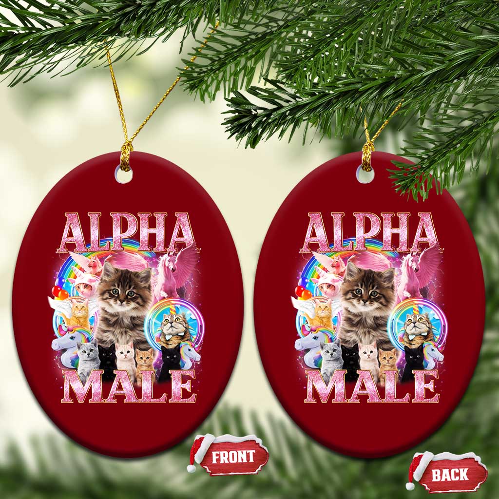 Alpha Male Cat Ceramic Ornament Funny Rainbow Kitten Meme Bootleg