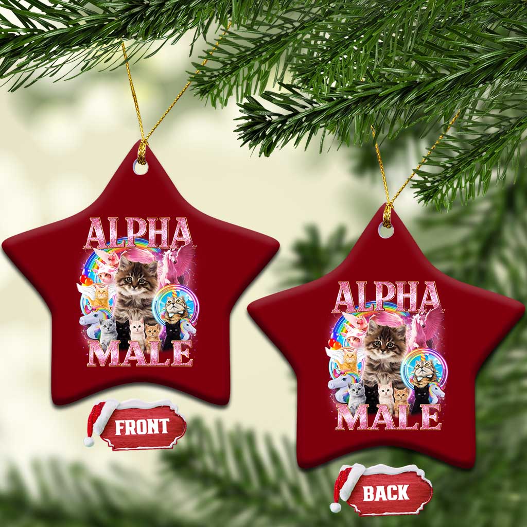 Alpha Male Cat Ceramic Ornament Funny Rainbow Kitten Meme Bootleg