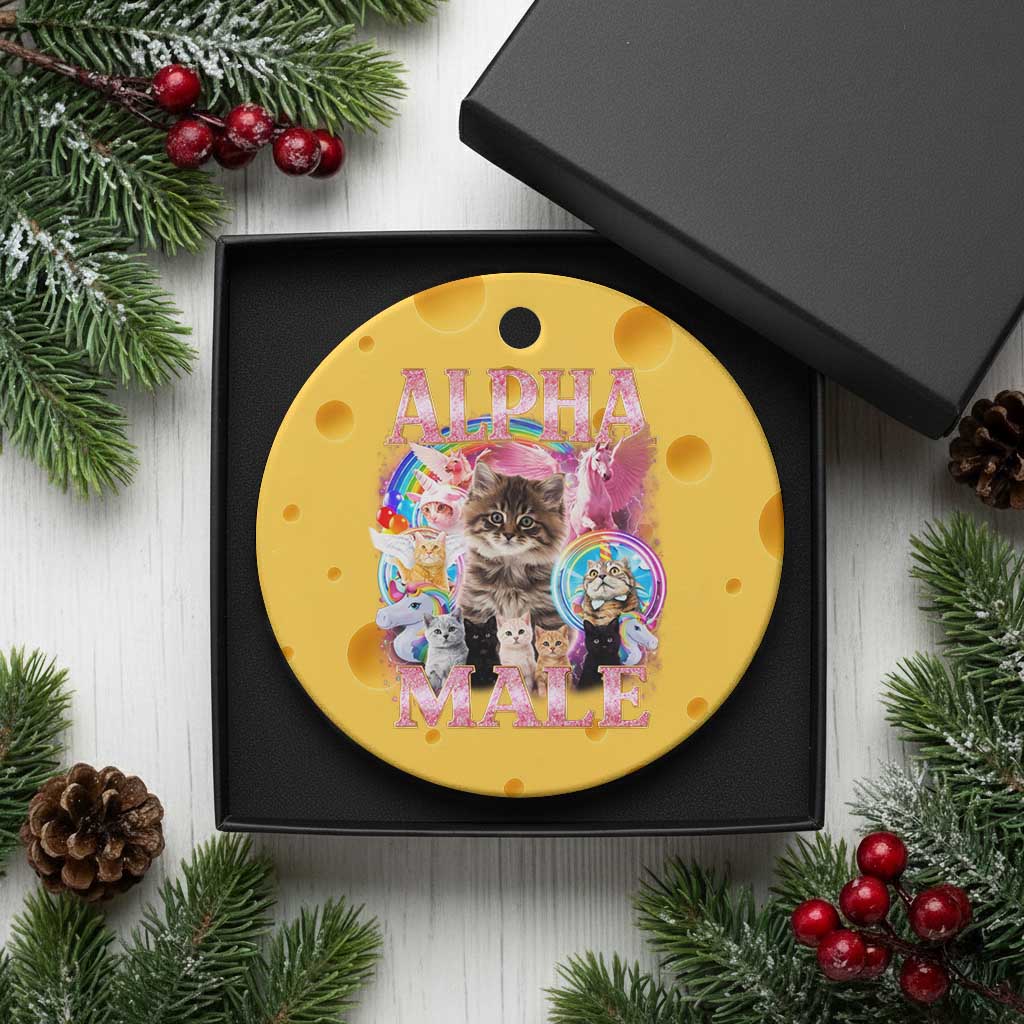 Alpha Male Cat Ceramic Ornament Funny Rainbow Kitten Meme Bootleg
