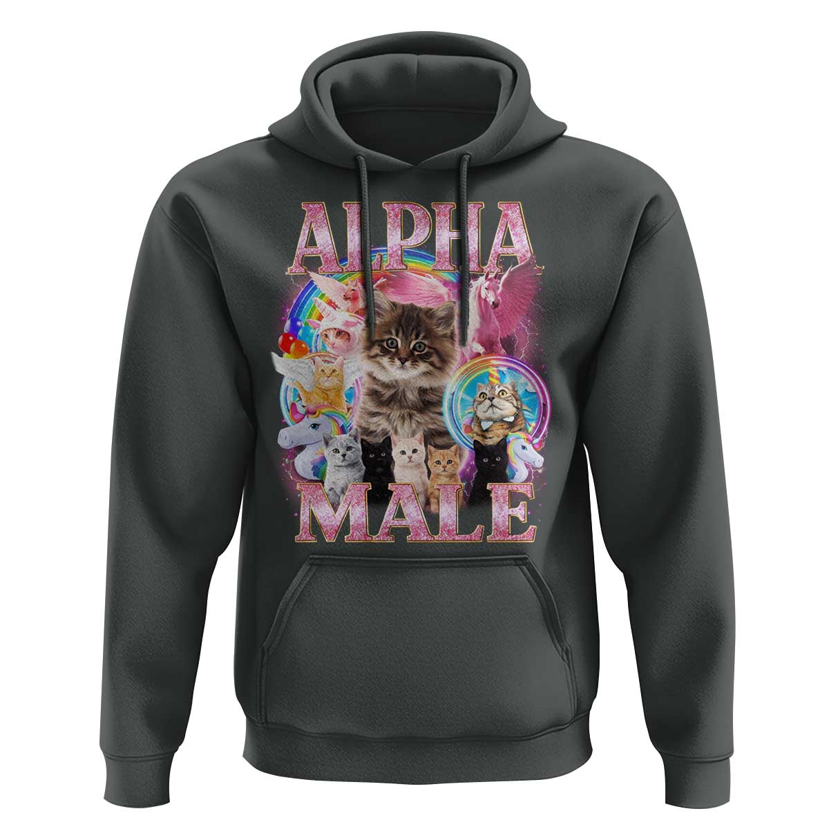 Alpha Male Cat Hoodie Funny Rainbow Kitten Meme Bootleg
