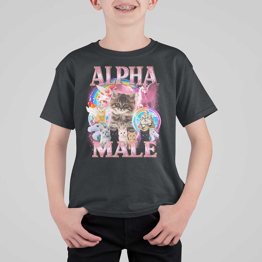 Alpha Male Cat T Shirt For Kid Funny Rainbow Kitten Meme Bootleg
