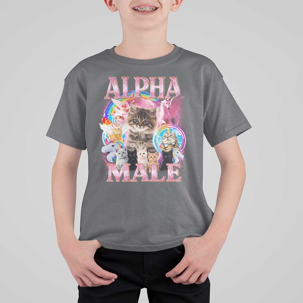 Alpha Male Cat T Shirt For Kid Funny Rainbow Kitten Meme Bootleg